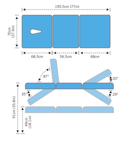 Addax Practice Manager Hydraulic Treatment Couch - 3 Sections - Blue Shop@PhysioWorld Ltd 