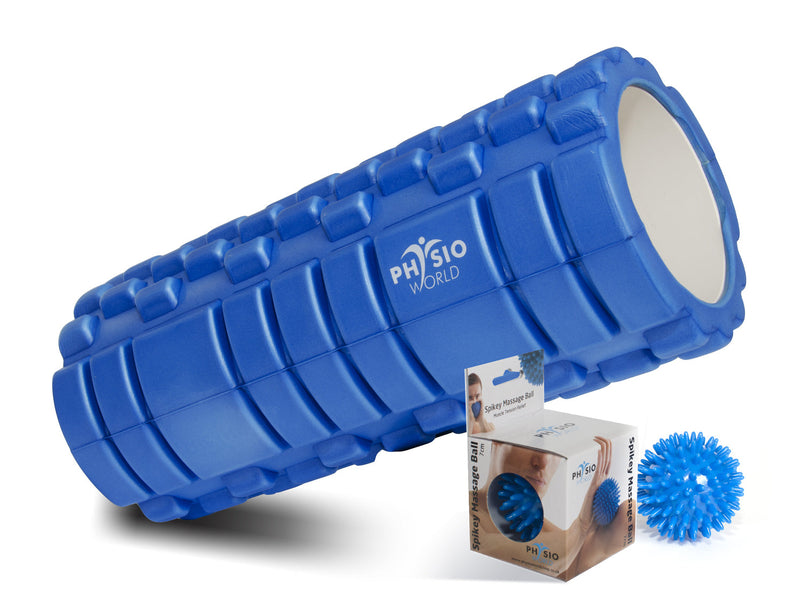PhysioWorld EVA Grid Foam Roller + 7cm Spikey Massage Ball PhysioWorld Blue 