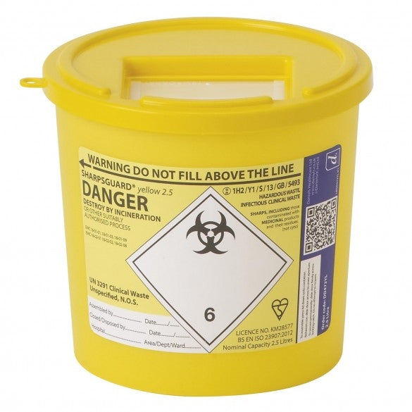Sharpsguard Yellow 2.5 Ltr Sharps Bin Physio world Shop 